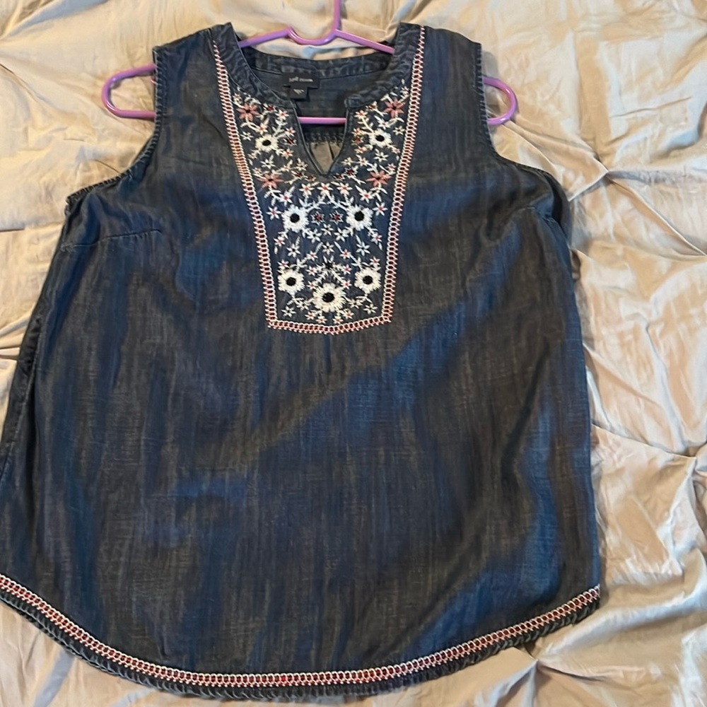 2/$10 J Jill Denim shirt with embroidery.  EUC. No signs of wear Small
